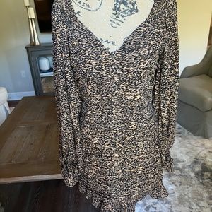NWOT Ted Baker Wyatte Fitted Brown Animal Print Long Sleeve Mini Dress Size 2